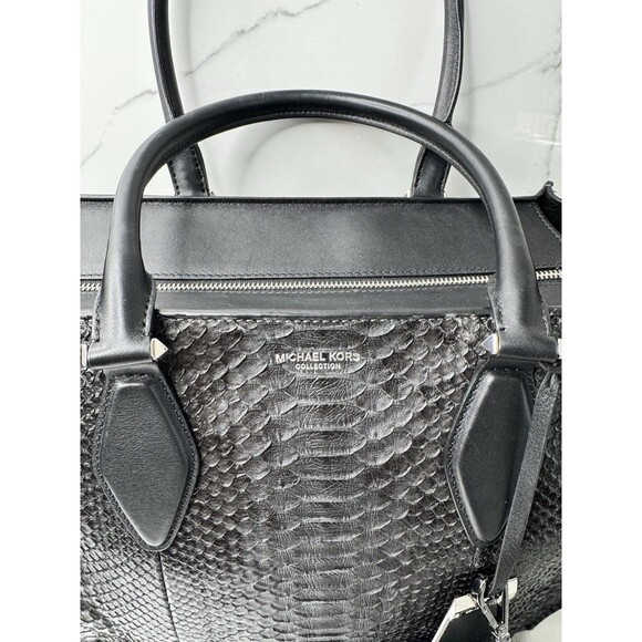 RARE 2015 Michael Kors GRACIE Large Genuine Python Leather Tote Graphite/Black - Picture 6 of 16